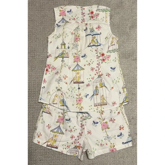 Vintage The Cat's Pajamas Short Set Button Front Birds Short Sleeve Rare - Picture 4 of 16